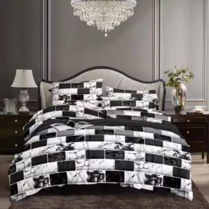 Black, white and grey bedsheet